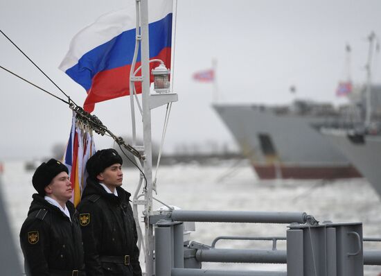 Colors ceremony on board The Alexander Obukhov MCMV in St. Petersburg