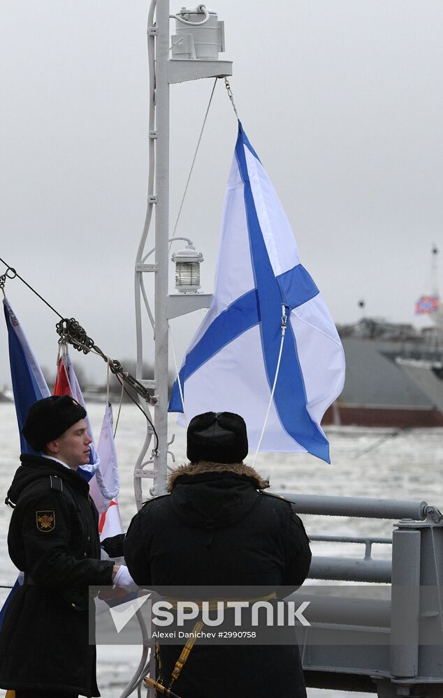 Colors ceremony on board The Alexander Obukhov MCMV in St. Petersburg
