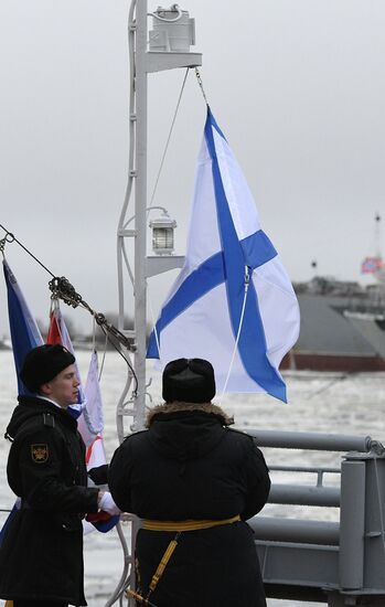 Colors ceremony on board The Alexander Obukhov MCMV in St. Petersburg