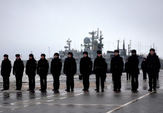 Colors ceremony on board The Alexander Obukhov MCMV in St. Petersburg