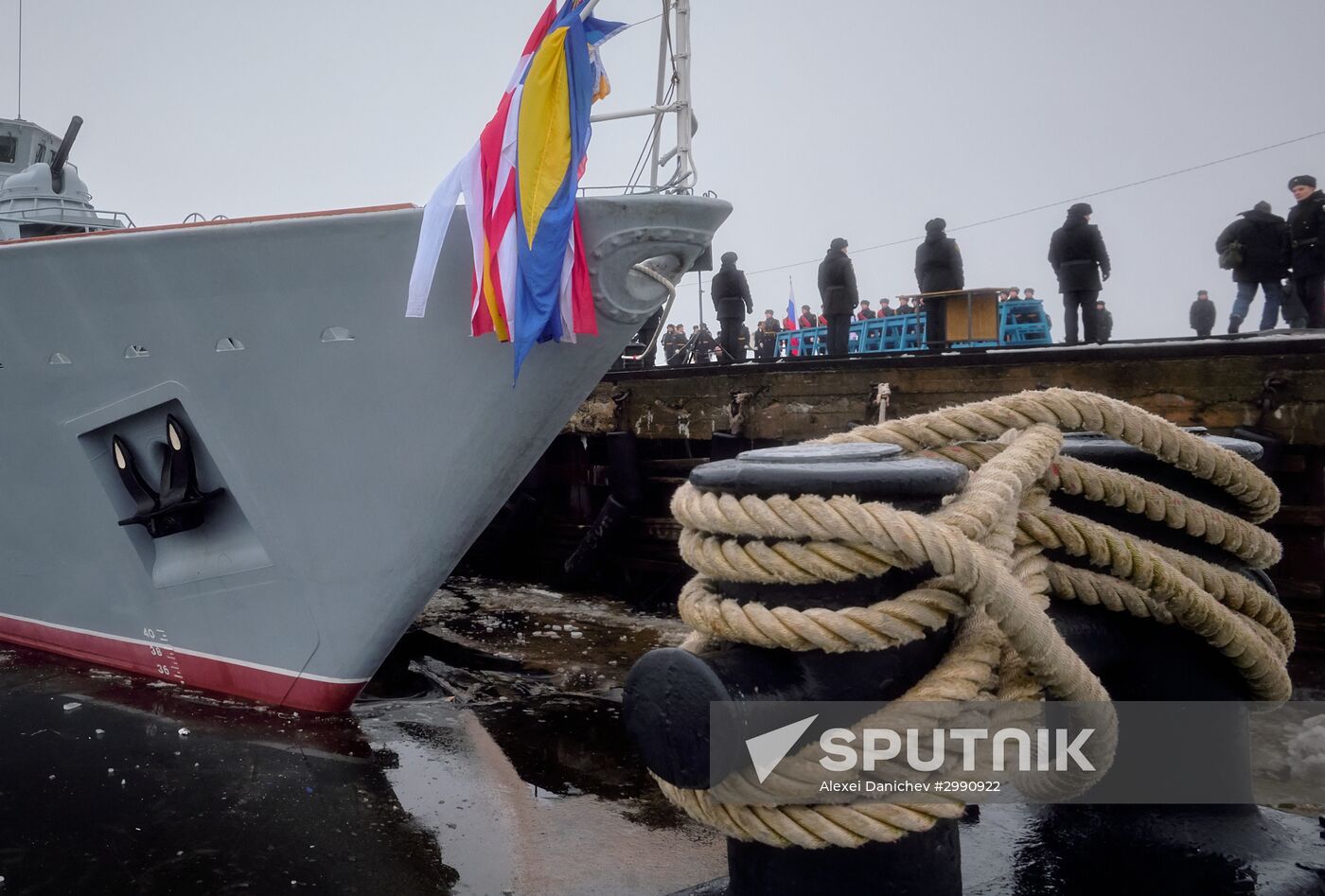 Colors ceremony on board The Alexander Obukhov MCMV in St. Petersburg