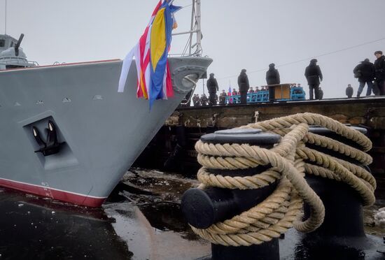 Colors ceremony on board The Alexander Obukhov MCMV in St. Petersburg