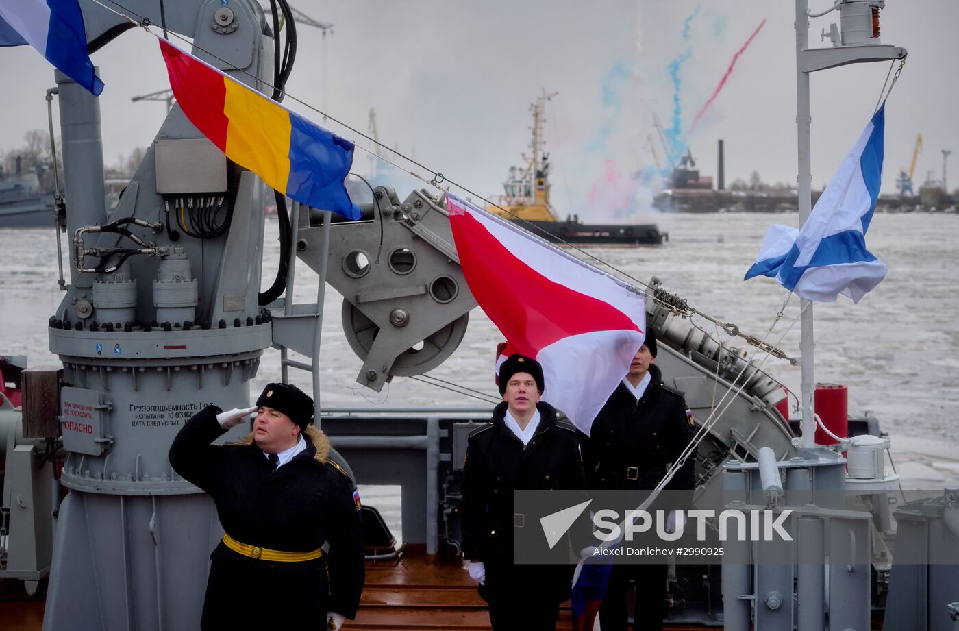 Colors ceremony on board The Alexander Obukhov MCMV in St. Petersburg
