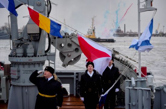 Colors ceremony on board The Alexander Obukhov MCMV in St. Petersburg