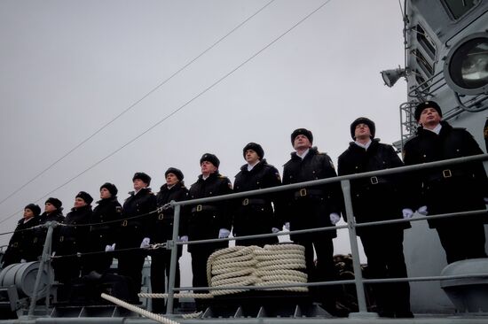 Colors ceremony on board The Alexander Obukhov MCMV in St. Petersburg