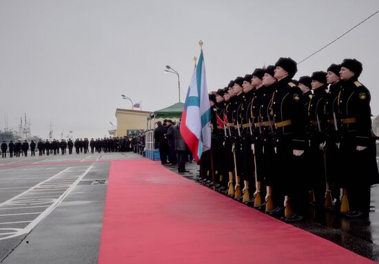 Colors ceremony on board The Alexander Obukhov MCMV in St. Petersburg