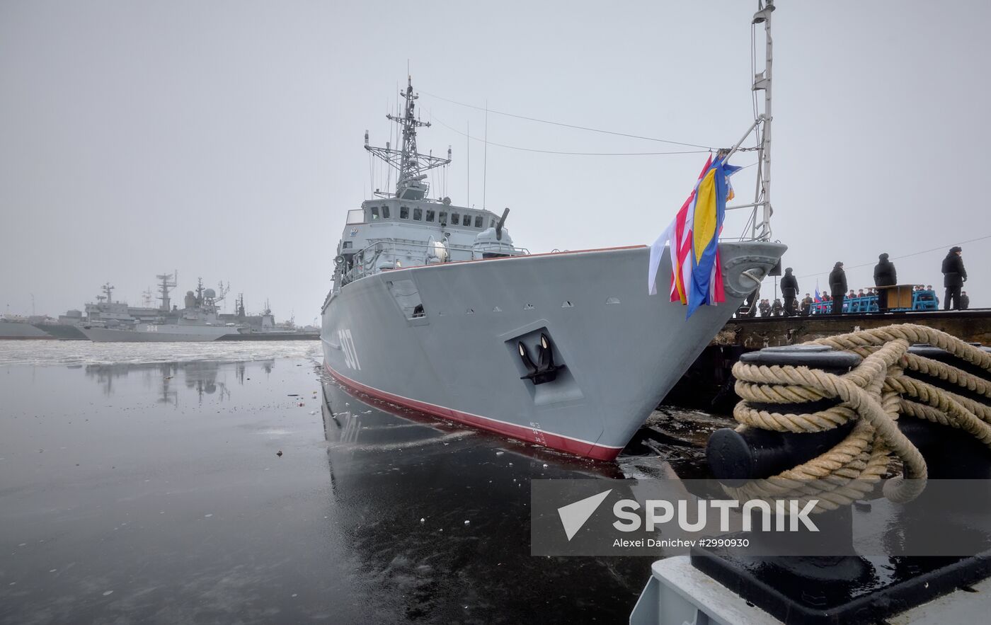 Colors ceremony on board The Alexander Obukhov MCMV in St. Petersburg