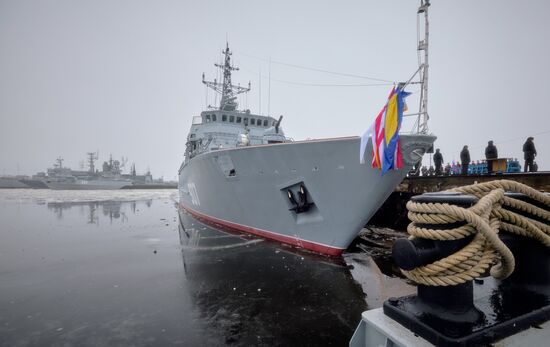 Colors ceremony on board The Alexander Obukhov MCMV in St. Petersburg