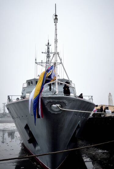 Colors ceremony on board The Alexander Obukhov MCMV in St. Petersburg