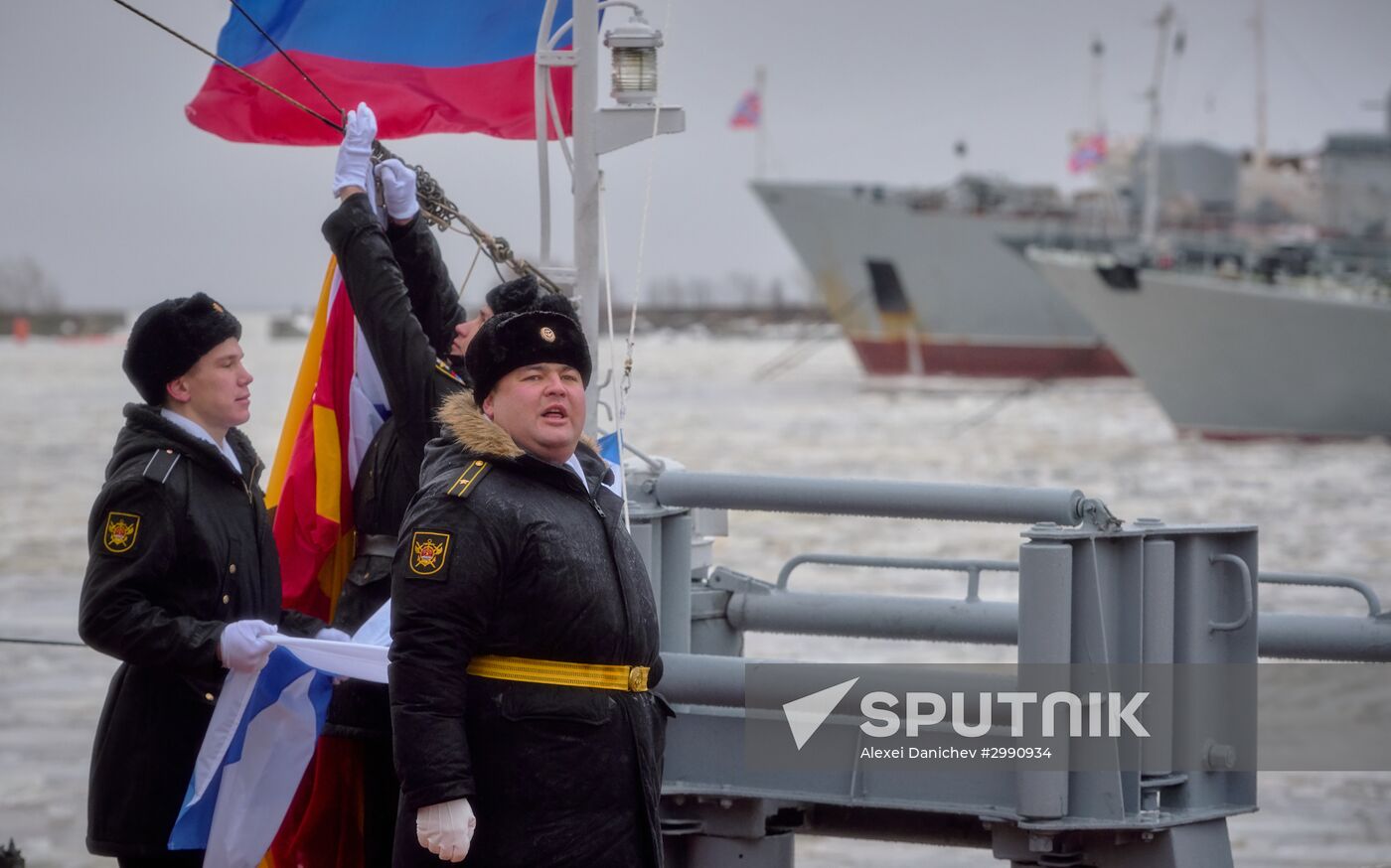Colors ceremony on board The Alexander Obukhov MCMV in St. Petersburg