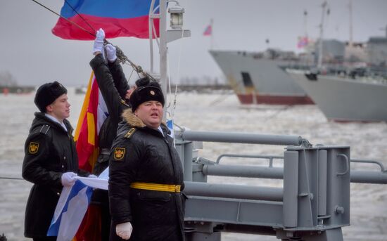 Colors ceremony on board The Alexander Obukhov MCMV in St. Petersburg