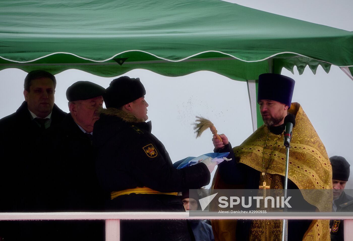 Colors ceremony on board The Alexander Obukhov MCMV in St. Petersburg