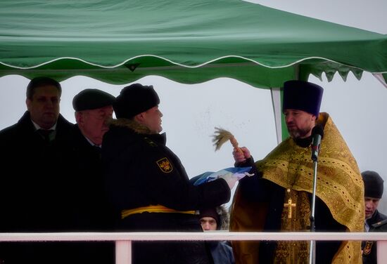 Colors ceremony on board The Alexander Obukhov MCMV in St. Petersburg