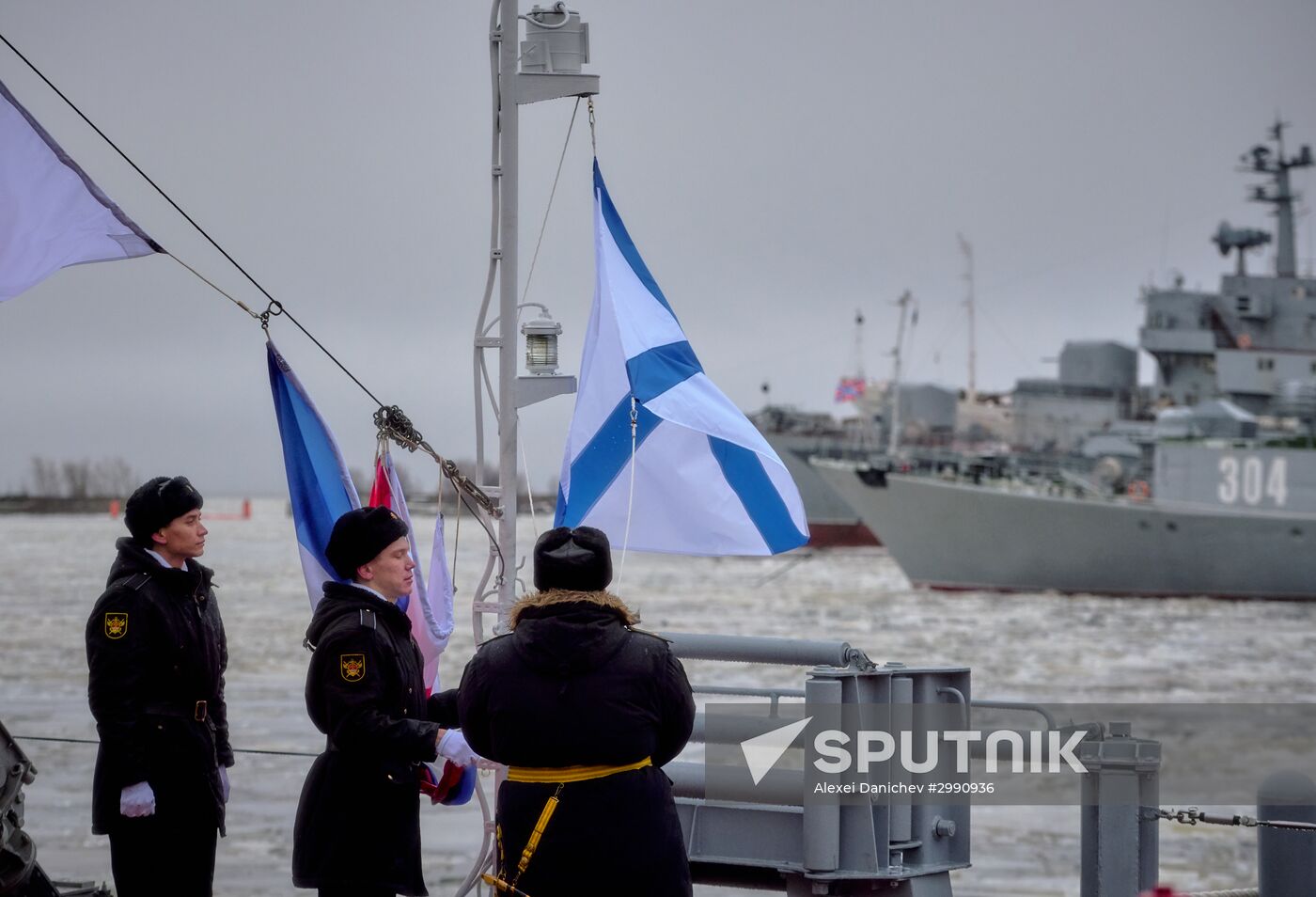 Colors ceremony on board The Alexander Obukhov MCMV in St. Petersburg
