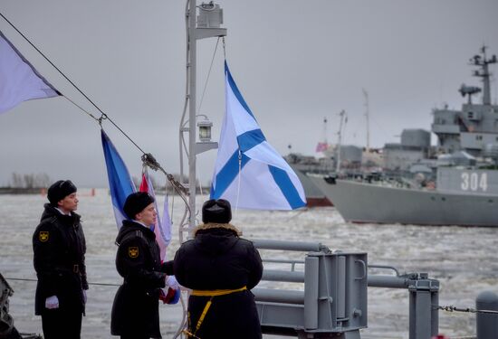 Colors ceremony on board The Alexander Obukhov MCMV in St. Petersburg