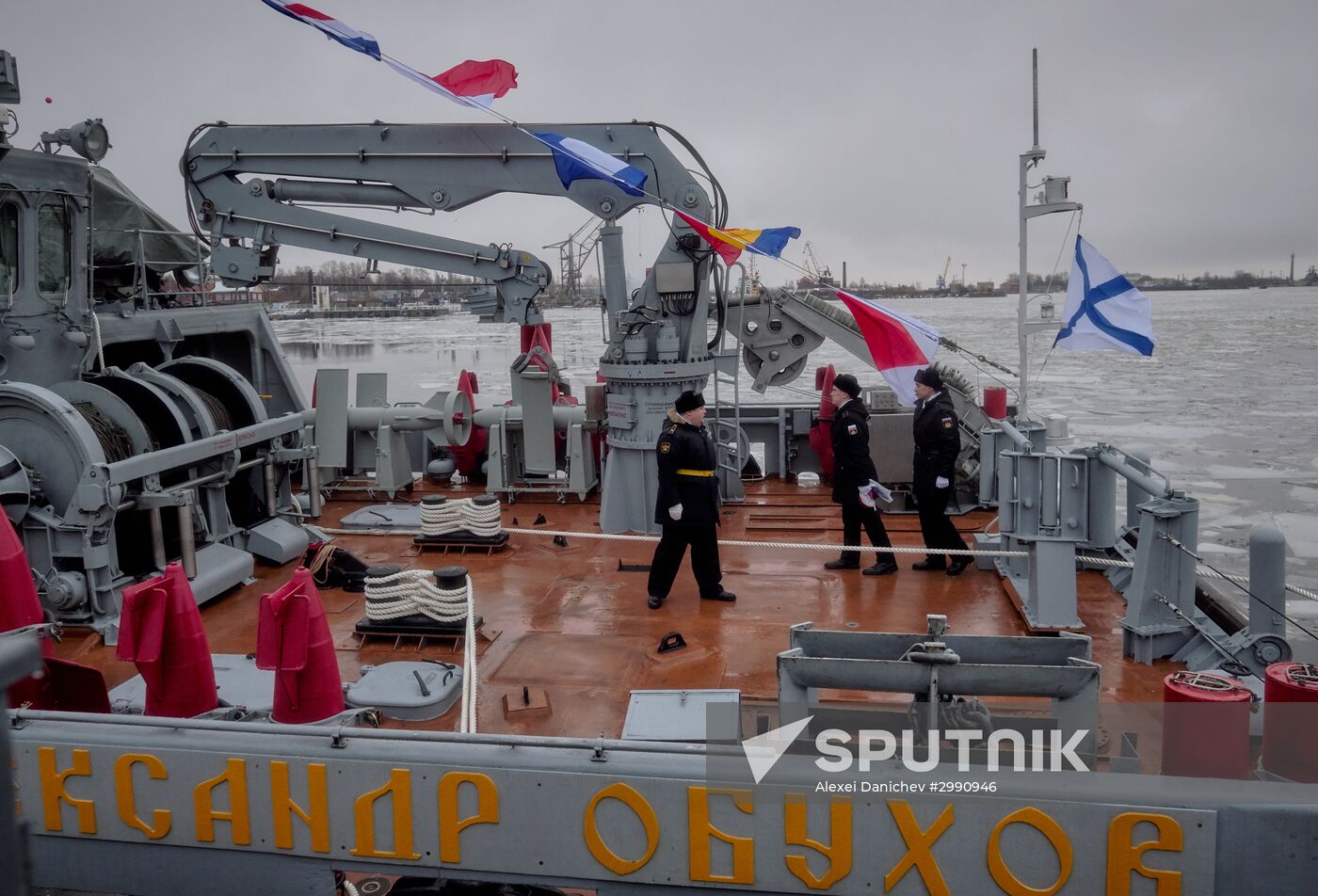Colors ceremony on board The Alexander Obukhov MCMV in St. Petersburg