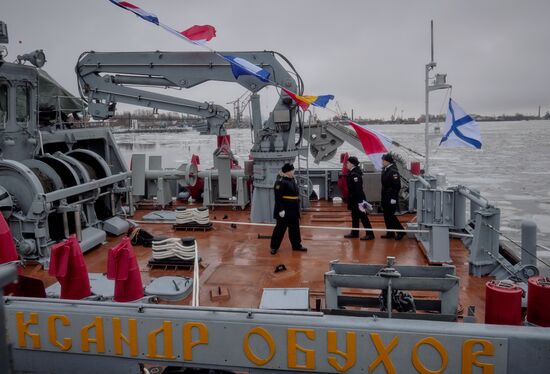 Colors ceremony on board The Alexander Obukhov MCMV in St. Petersburg