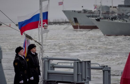 Colors ceremony on board The Alexander Obukhov MCMV in St. Petersburg
