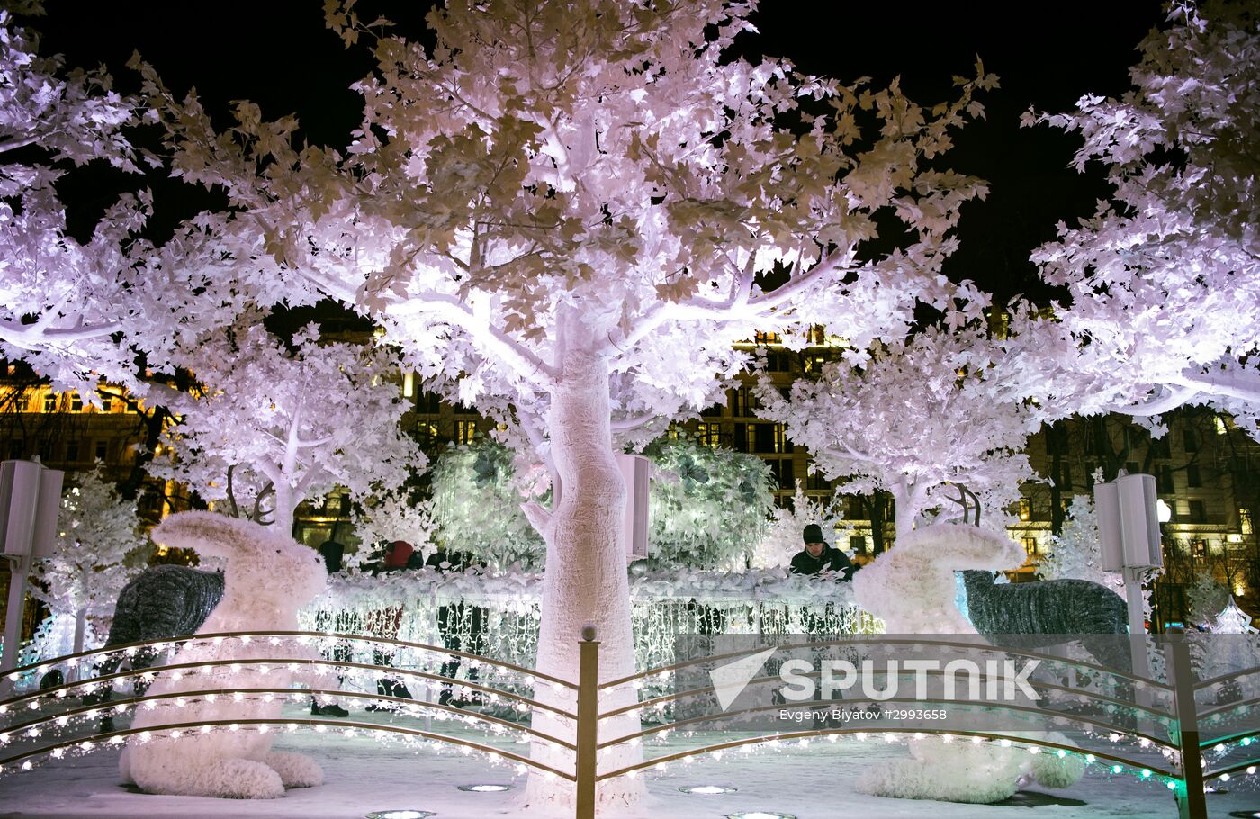 Test run of "Musical Forest" light art installation on Pushkinskaya Square