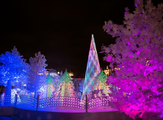 Test run of "Musical Forest" light art installation on Pushkinskaya Square