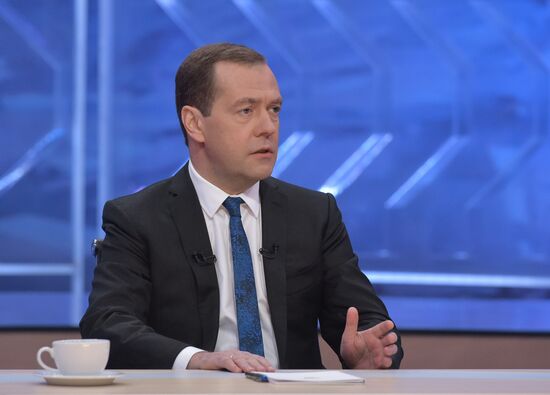 Prime Minister Dmitry Medvedev gives interview to Russian TV channels