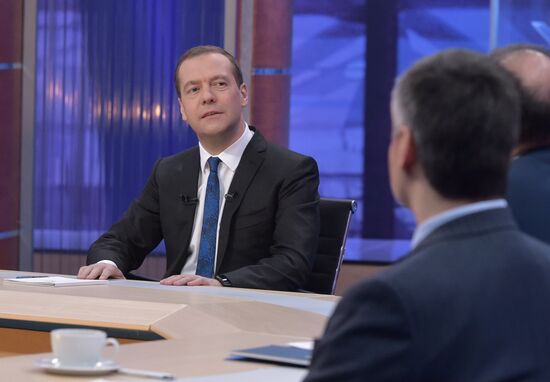 Prime Minister Dmitry Medvedev gives interview to Russian TV channels