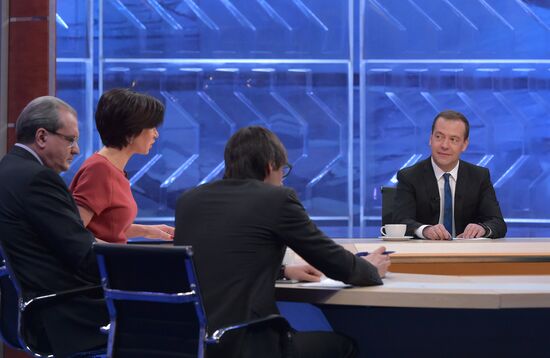 Prime Minister Dmitry Medvedev gives interview to Russian TV channels