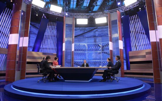 Prime Minister Dmitry Medvedev gives interview to Russian TV channels
