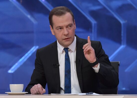 Prime Minister Dmitry Medvedev gives interview to Russian TV channels