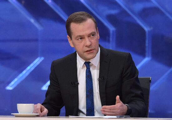 Prime Minister Dmitry Medvedev gives interview to Russian TV channels