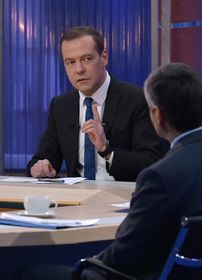 Prime Minister Dmitry Medvedev gives interview to Russian TV channels