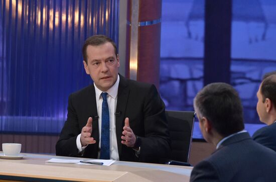 Prime Minister Dmitry Medvedev gives interview to Russian TV channels