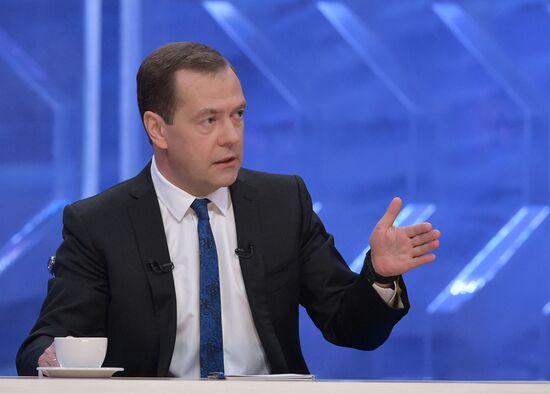 Prime Minister Dmitry Medvedev gives interview to Russian TV channels