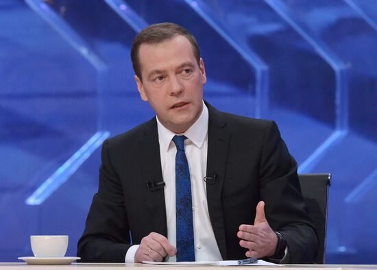Prime Minister Dmitry Medvedev gives interview to Russian TV channels