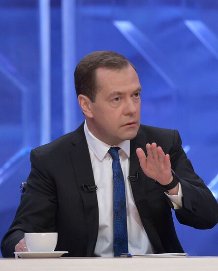 Prime Minister Dmitry Medvedev gives interview to Russian TV channels