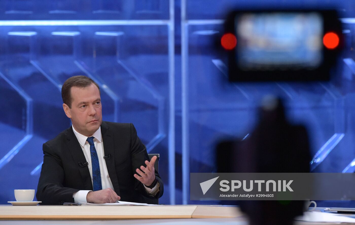 Prime Minister Dmitry Medvedev gives interview to Russian TV channels