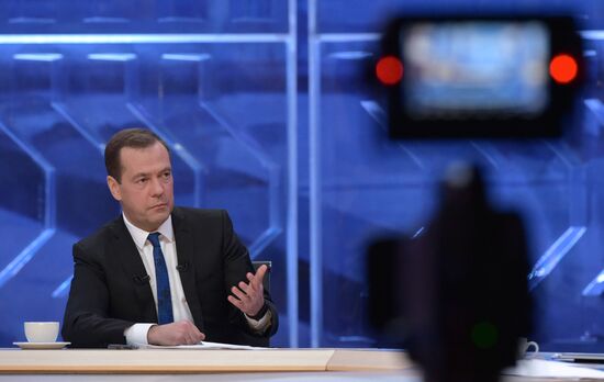 Prime Minister Dmitry Medvedev gives interview to Russian TV channels
