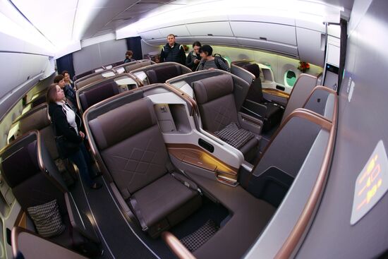 New generation airplane Airbus a350-900 Singapore Airlines operated first scheduled flight to Russia