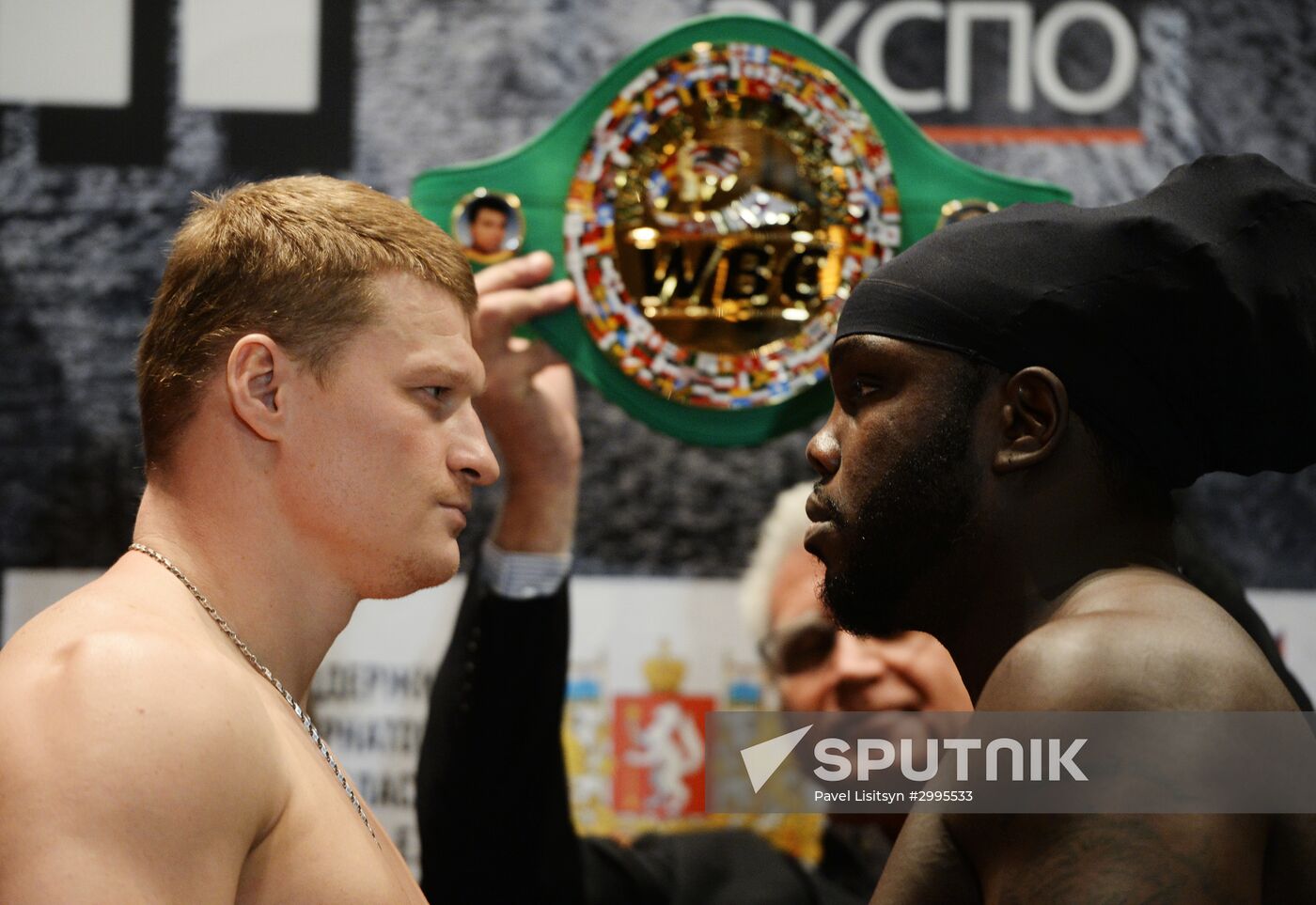 Boxing. Alexander Povetkin and Bermane Stiverne at weigh-in ceremony