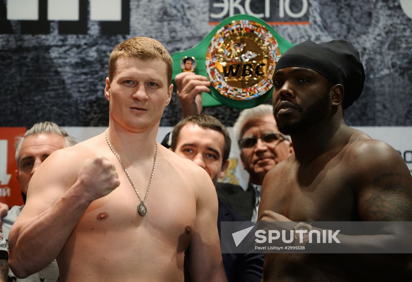 Boxing. Alexander Povetkin and Bermane Stiverne at weigh-in ceremony