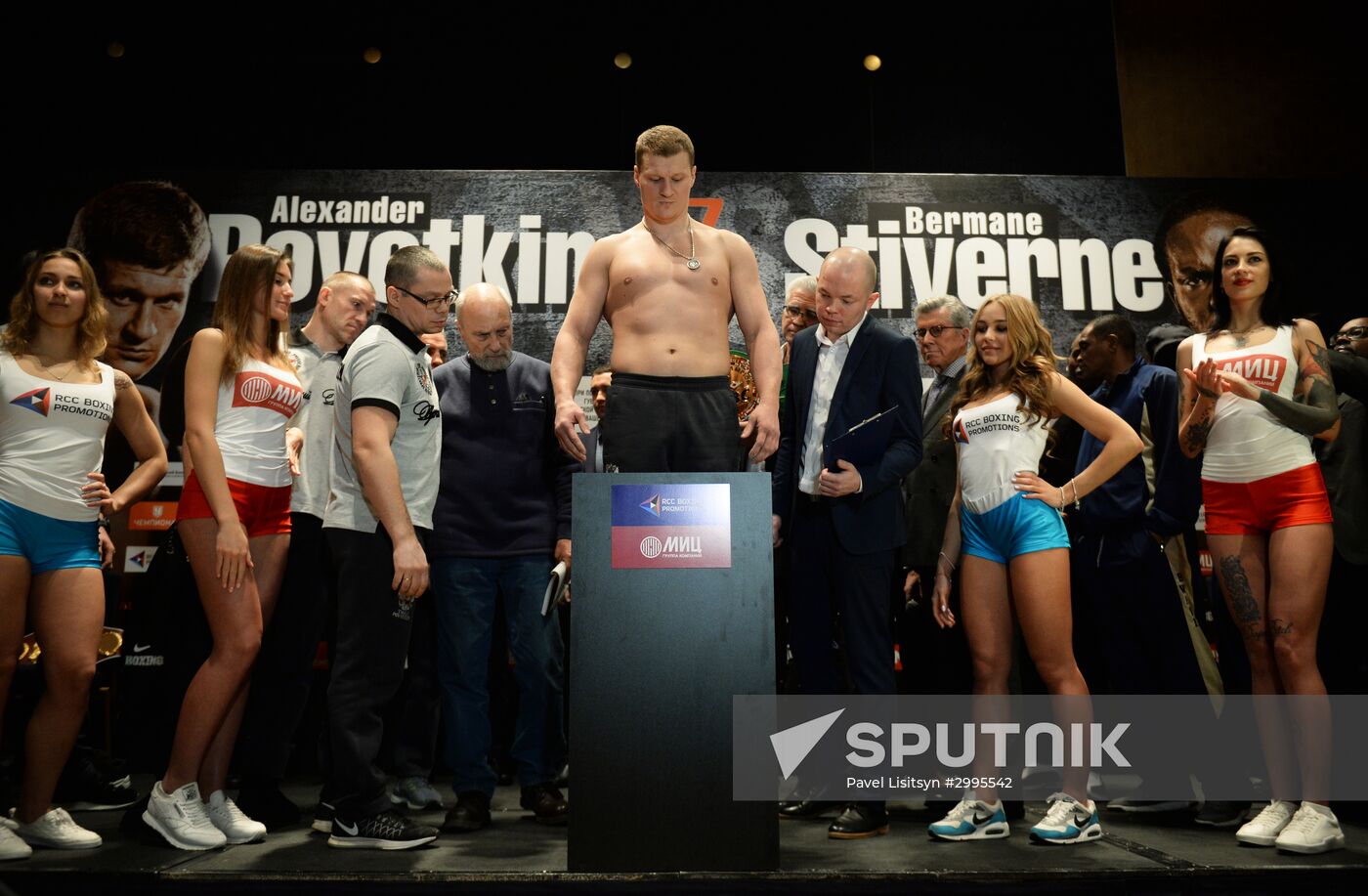 Boxing. Alexander Povetkin and Bermane Stiverne at weigh-in ceremony