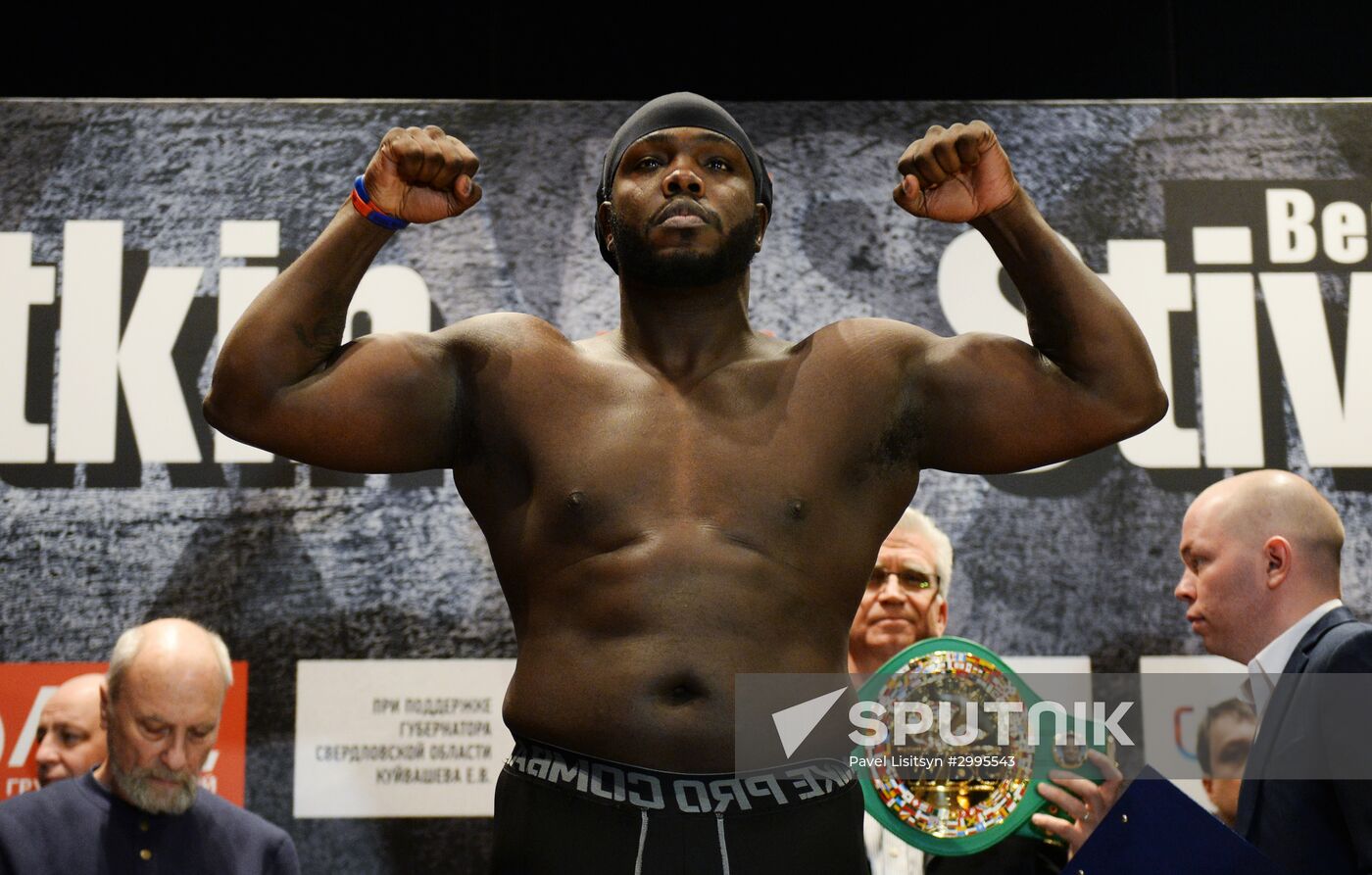 Boxing. Alexander Povetkin and Bermane Stiverne at weigh-in ceremony