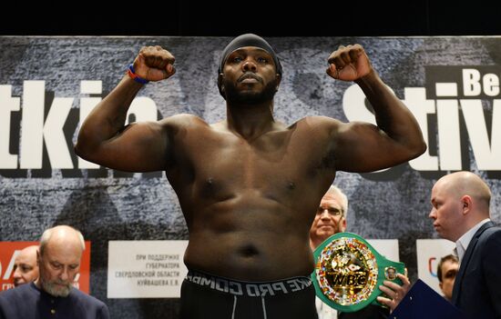Boxing. Alexander Povetkin and Bermane Stiverne at weigh-in ceremony