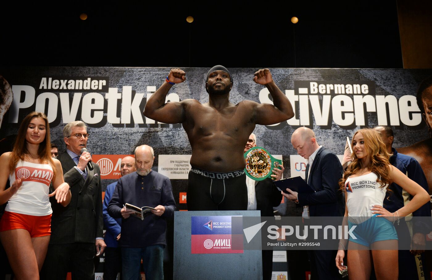 Boxing. Alexander Povetkin and Bermane Stiverne at weigh-in ceremony