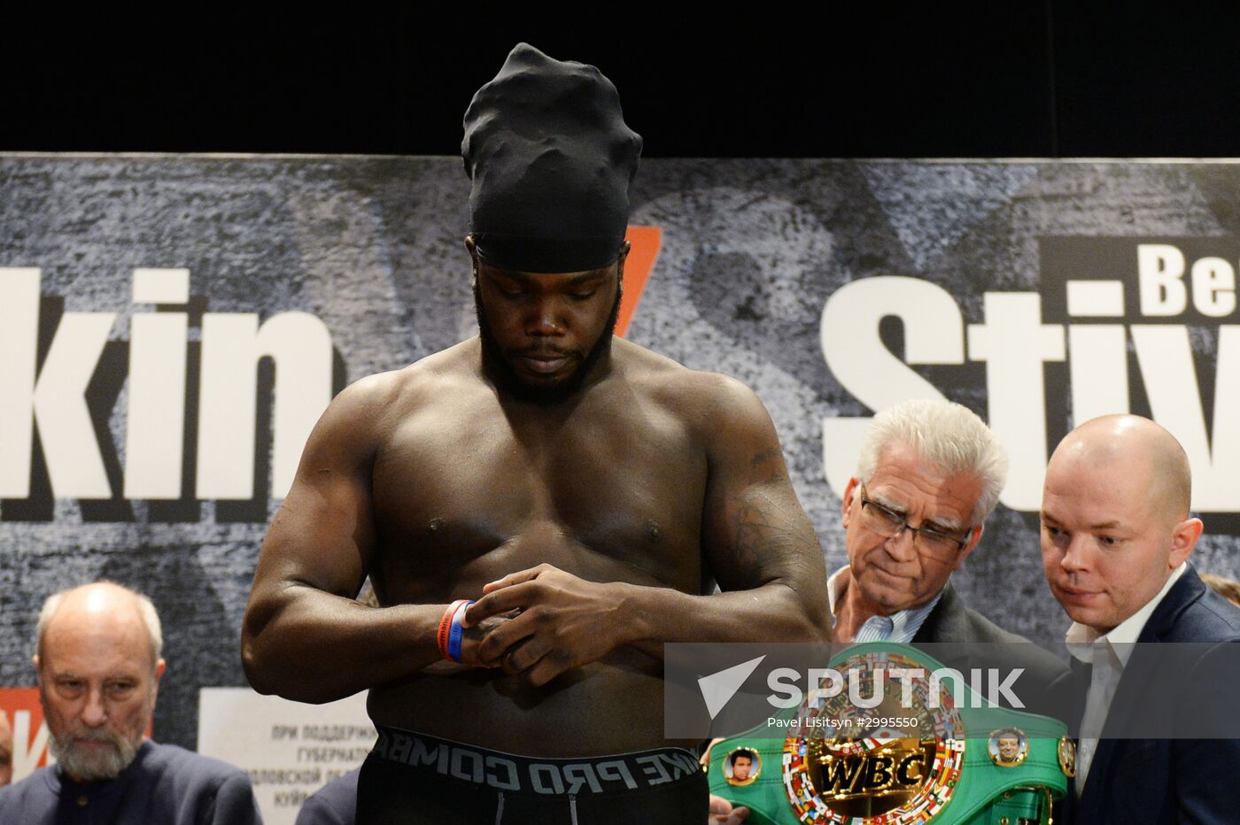Boxing. Alexander Povetkin and Bermane Stiverne at weigh-in ceremony