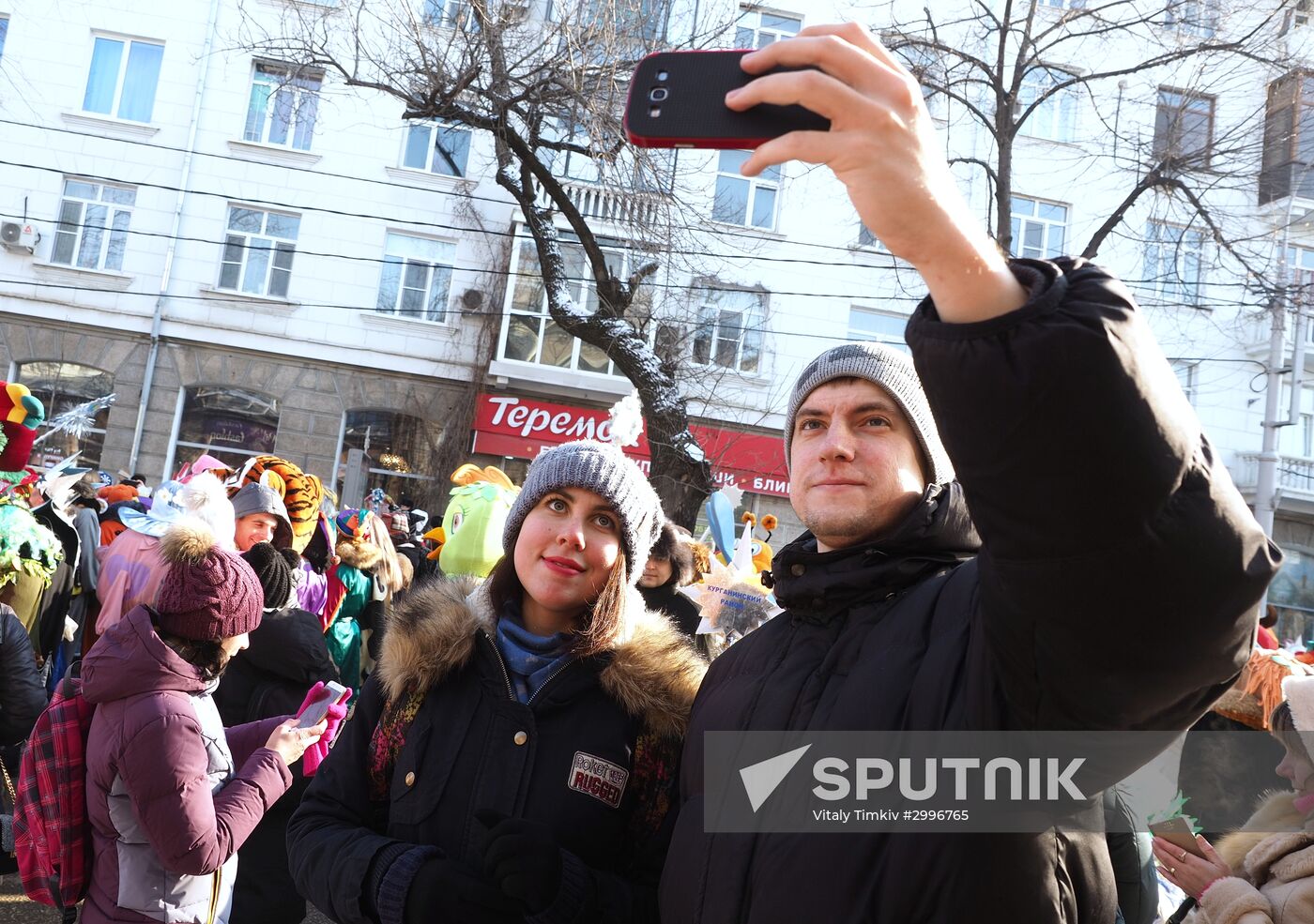 New Year procession of Fathers Frost in Krasnodar