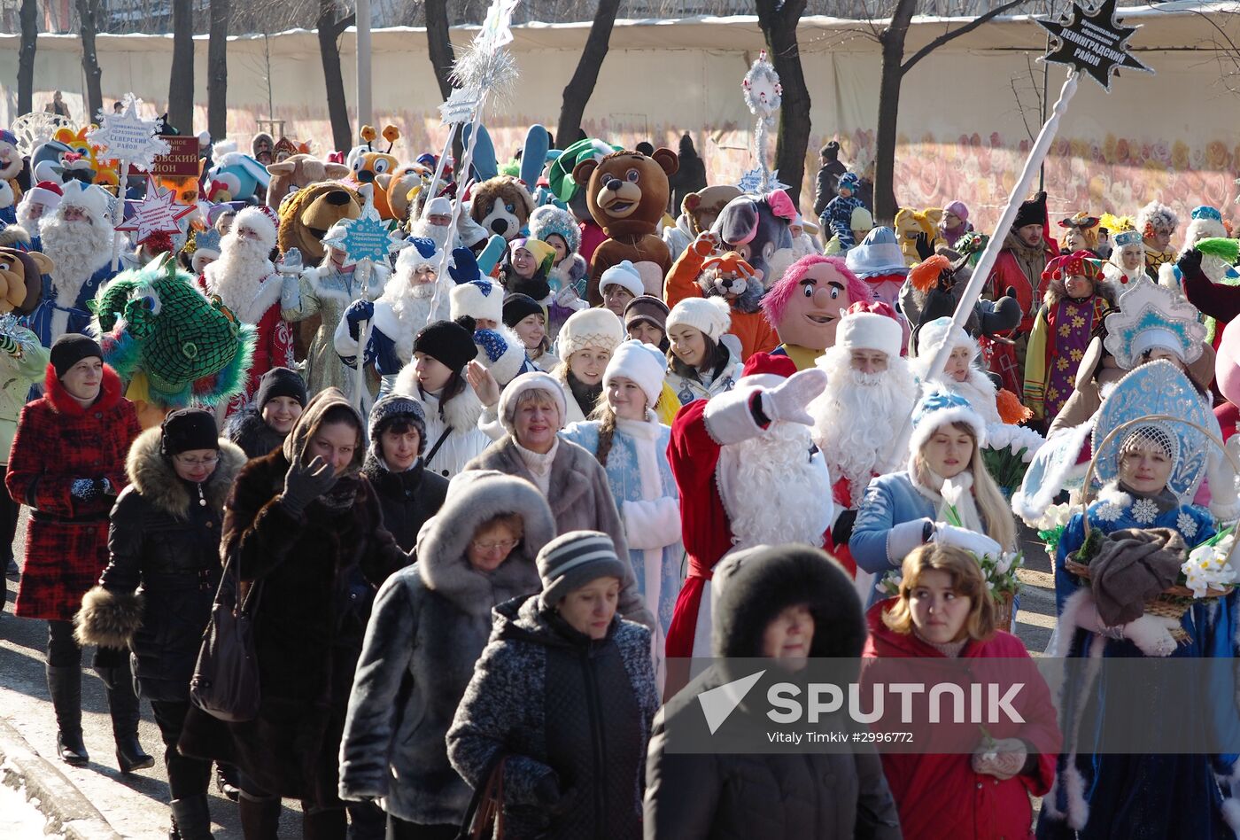 New Year procession of Fathers Frost in Krasnodar