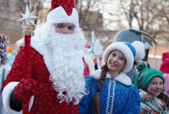 New Year procession of Fathers Frost in Krasnodar