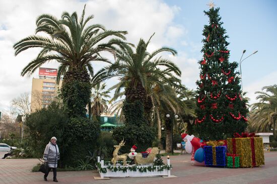 New Year's decorations in Sochi's Riviera Park of Culture and Recreation