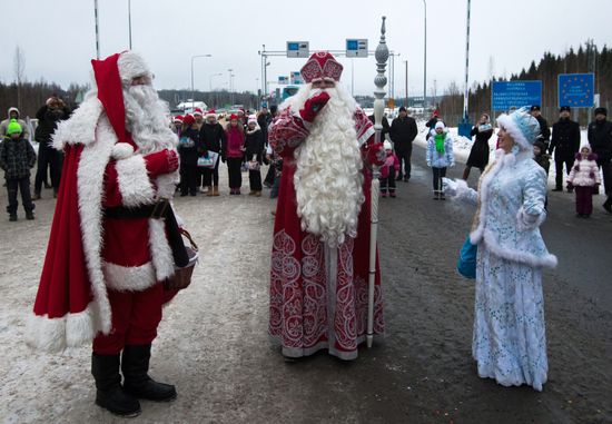Meeting Russian Father Frost and Finnish Joulupukki in Leningrad Region